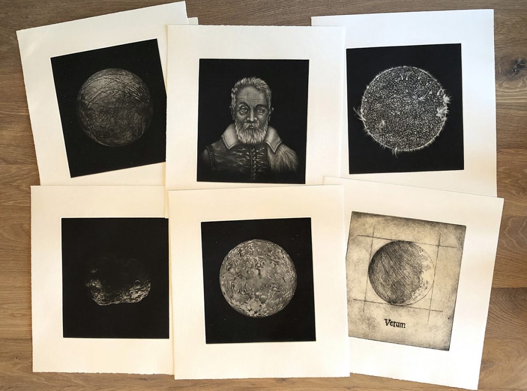Cinco mezzotintas y un chine-collé de la serie Galileo